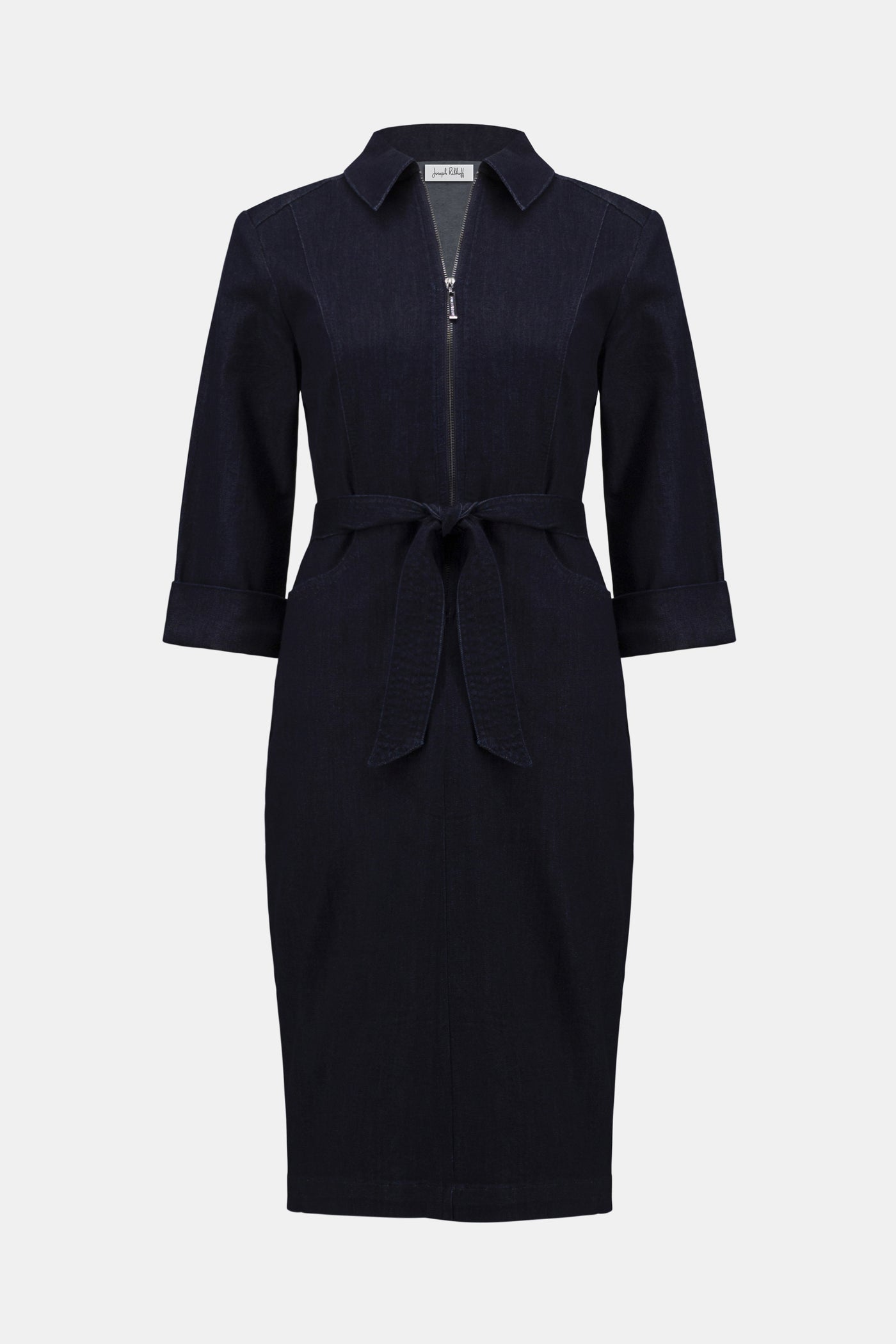 Joseph Ribkoff Denim Dress With Half Zip and Belt