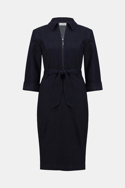 Joseph Ribkoff Denim Dress With Half Zip and Belt