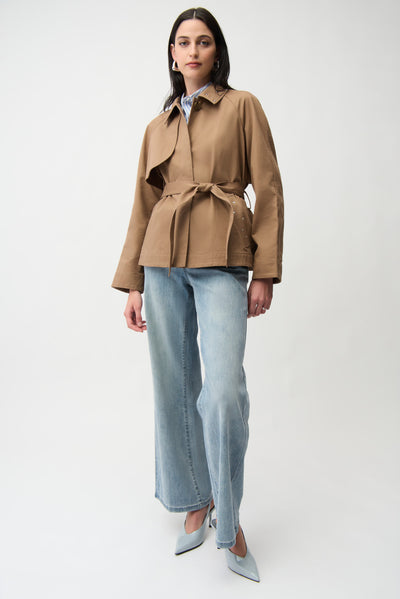 Joseph Ribkoff Cotton Twill Short Trench with Belt and Rhinestones Detail