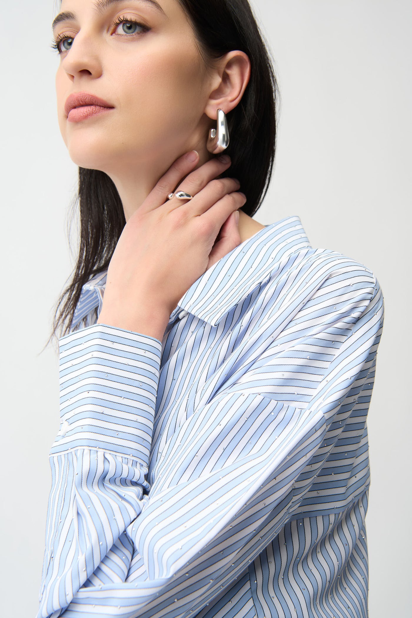 Joseph Ribkoff Blue/Vanilla Tencel Stripe Print Boxy Blouse