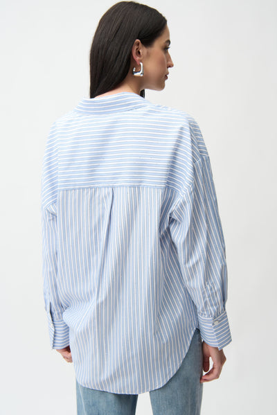 Joseph Ribkoff Blue/Vanilla Tencel Stripe Print Boxy Blouse