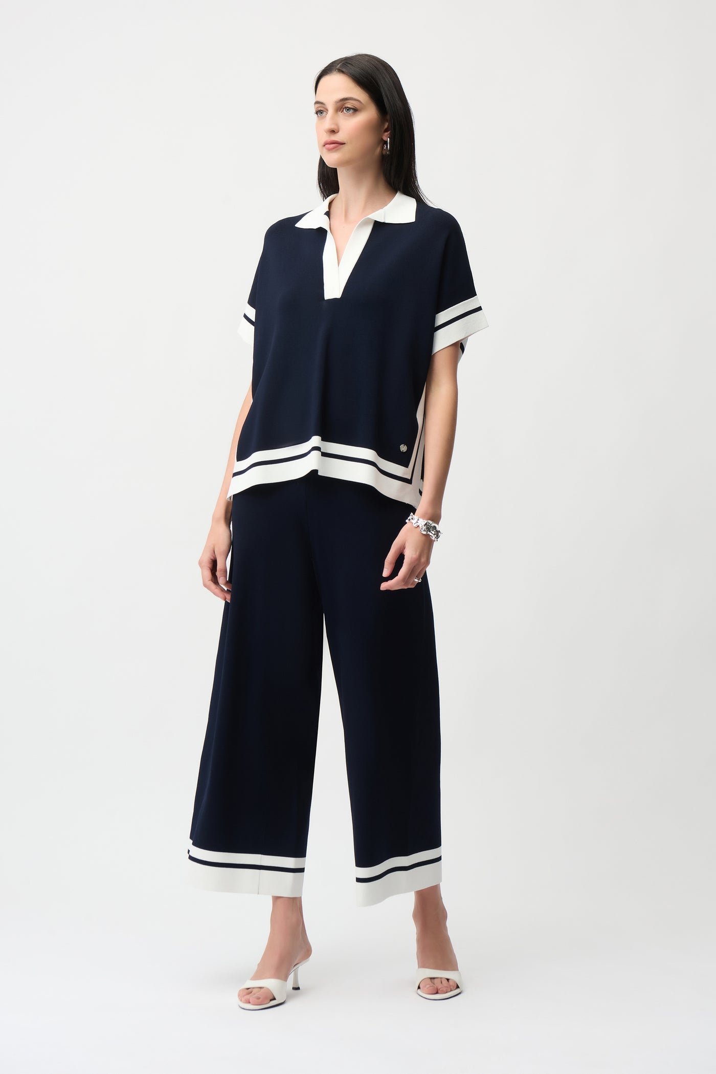 Joseph Ribkoff Viscose Blend Culotte Pants With Stripe Detail
