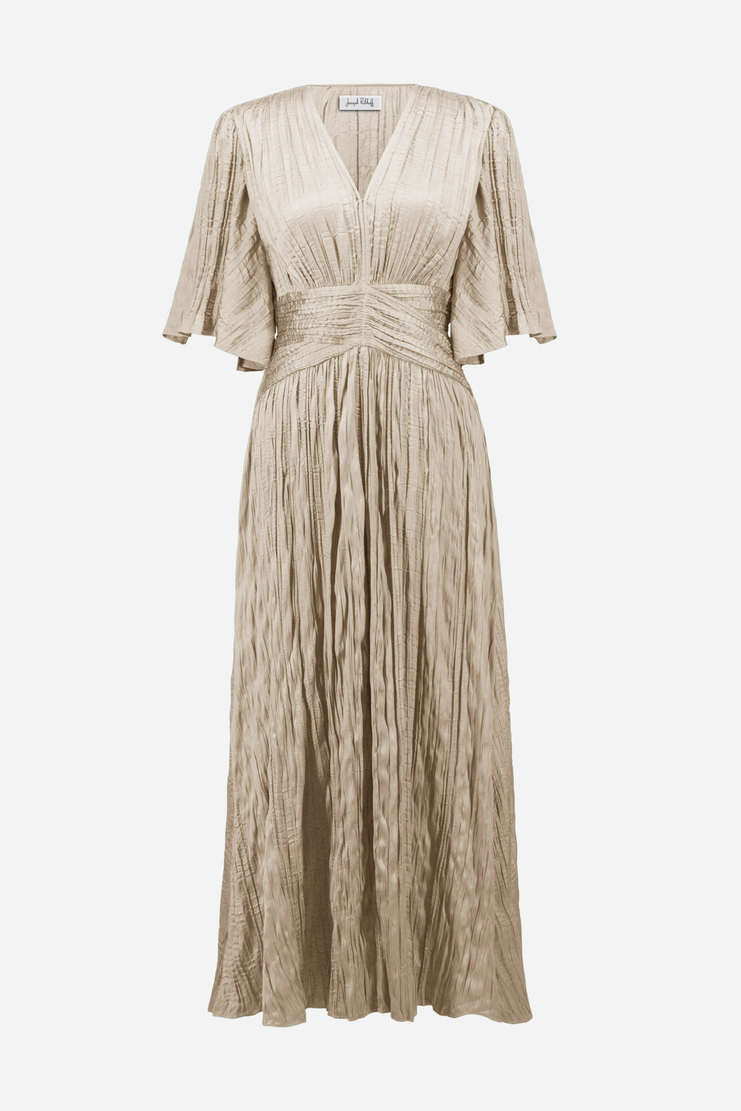 strapless open back dress Joseph Ribkoff Pleated Satin Midi Dress | Greenery & Coastal Blue main image 0