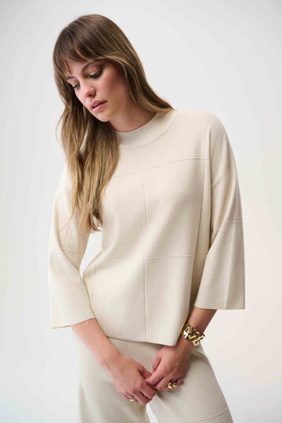 Joseph Ribkoff Birch Melange Brushed Viscose Straight Sweater with Mock Neck