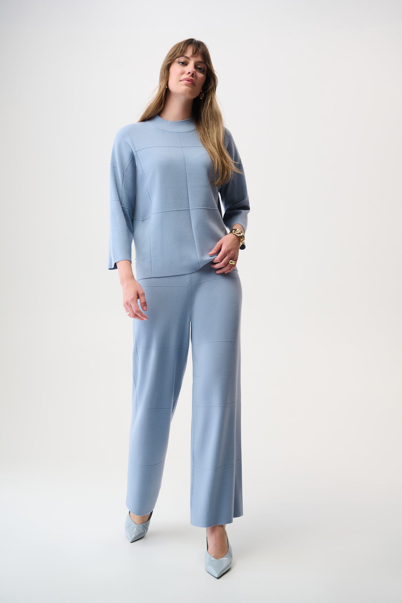 Joseph Ribkoff Chambray Brushed Viscose Straight Sweater with Mock Neck