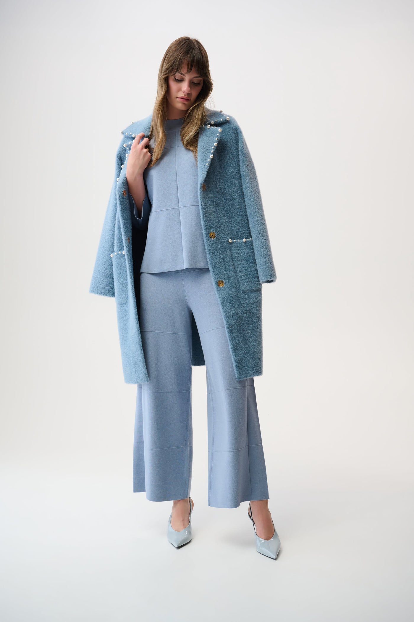 Joseph Ribkoff Chambray Brushed Viscose Straight Sweater with Mock Neck