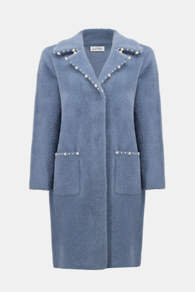 Joseph Ribkoff Chambray Feather Yarn Sweater Coat with Pearl Trim