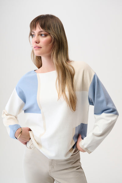 Joseph Ribkoff Winter White/Birch/Chambray Brushed Color Block Sweater