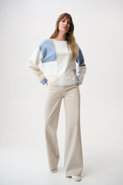 Joseph Ribkoff Winter White/Birch/Chambray Brushed Color Block Sweater