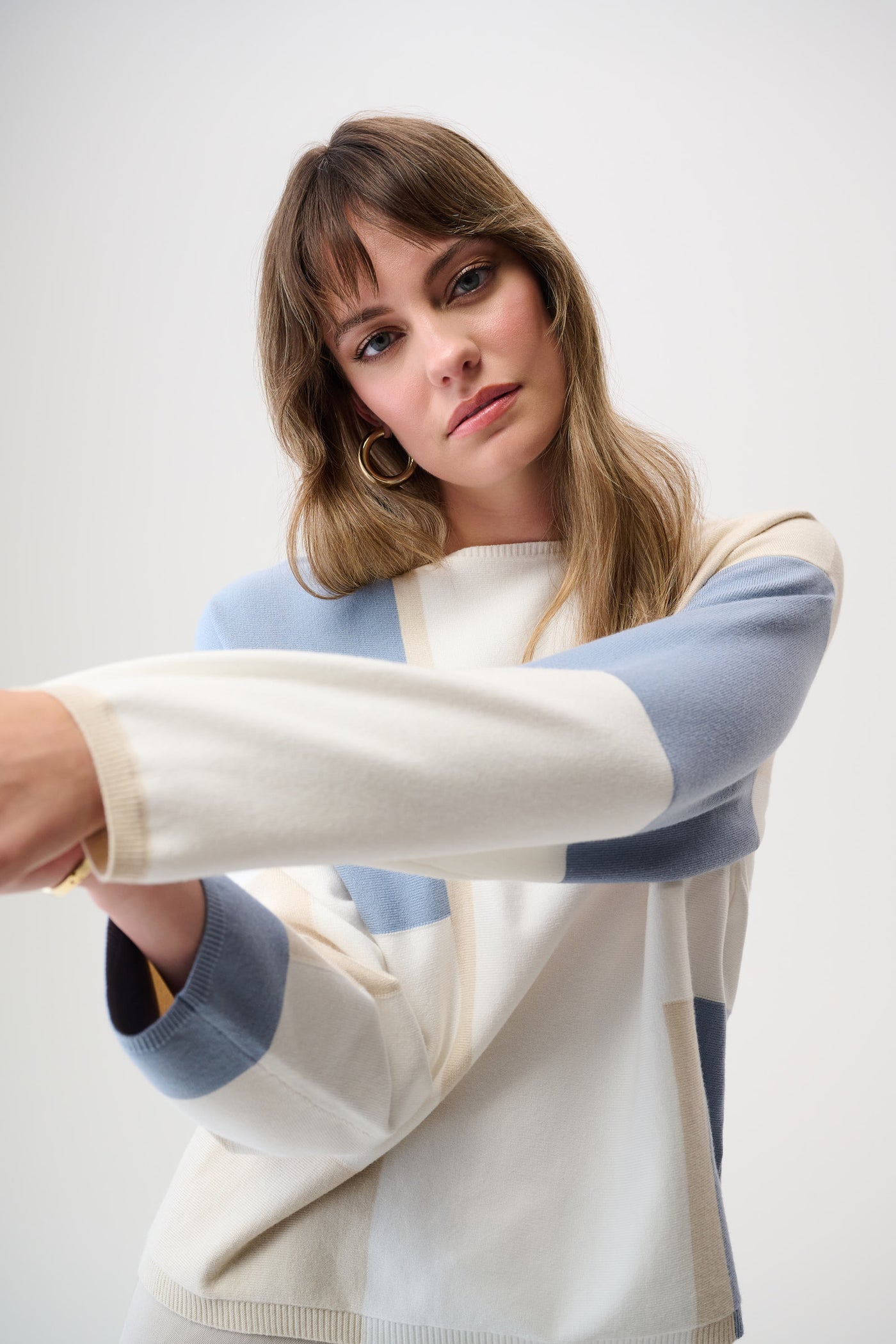 Joseph Ribkoff Winter White/Birch/Chambray Brushed Color Block Sweater