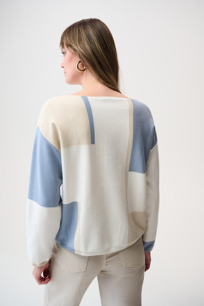 Joseph Ribkoff Winter White/Birch/Chambray Brushed Color Block Sweater
