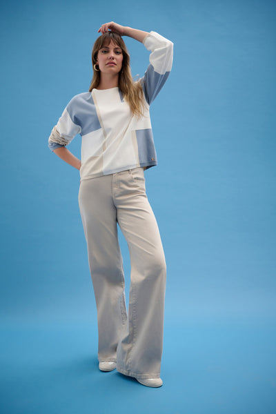 Joseph Ribkoff Winter White/Birch/Chambray Brushed Color Block Sweater