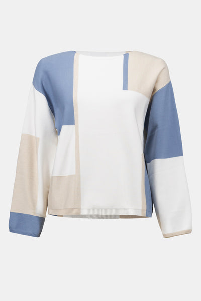 Joseph Ribkoff Winter White/Birch/Chambray Brushed Color Block Sweater