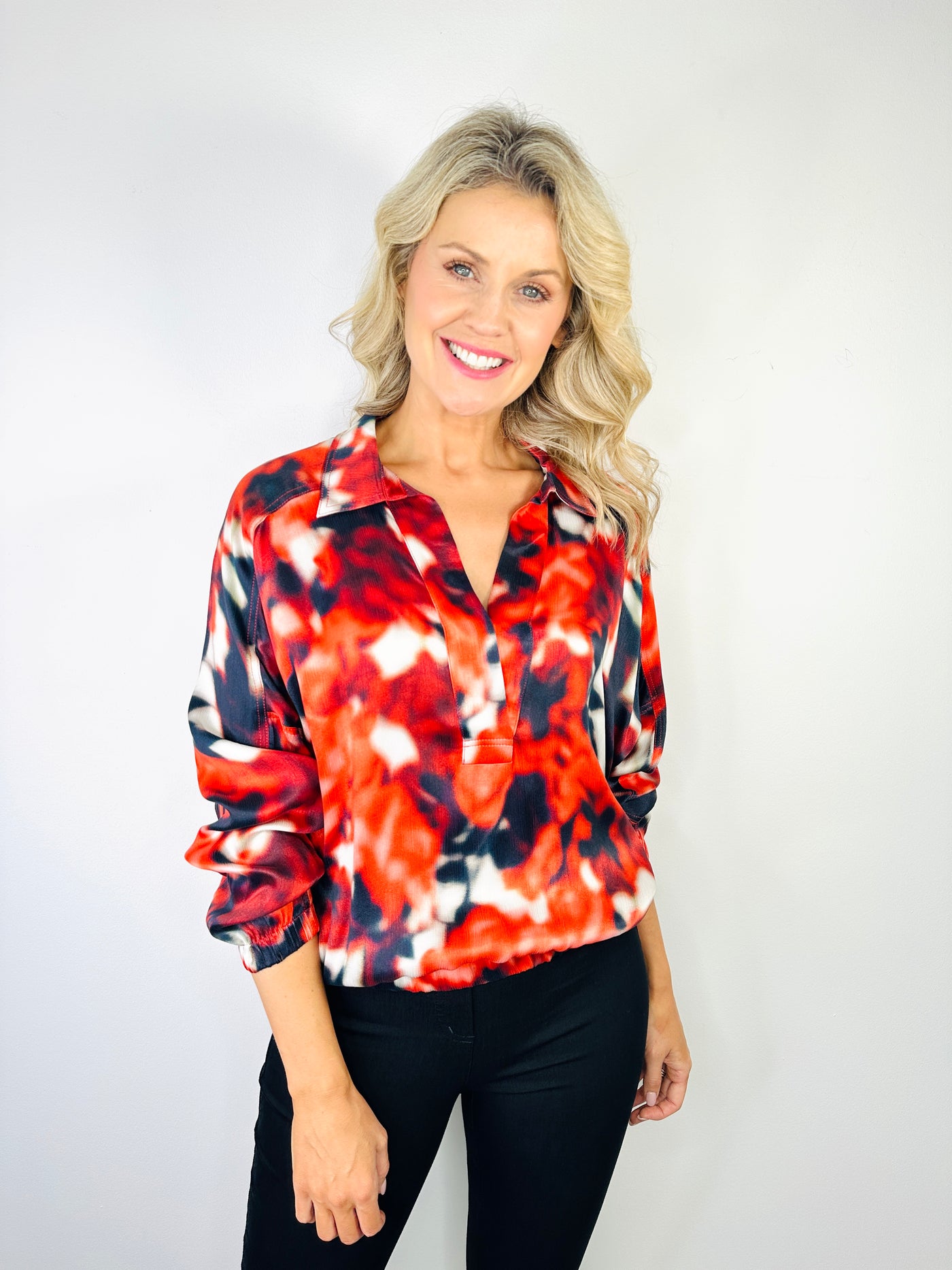 Navy and Red Top with V-Neck