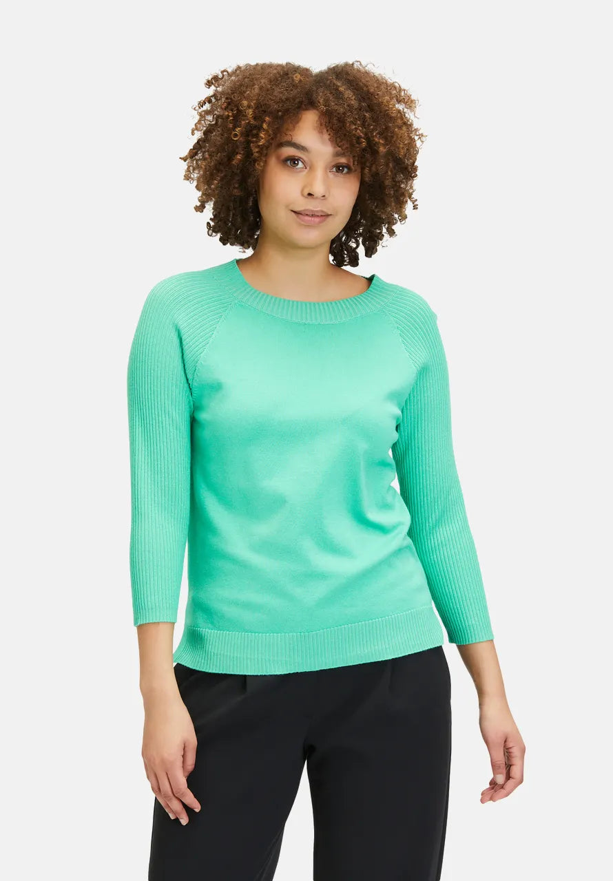 Green Jumper With Ribbed Sleeves