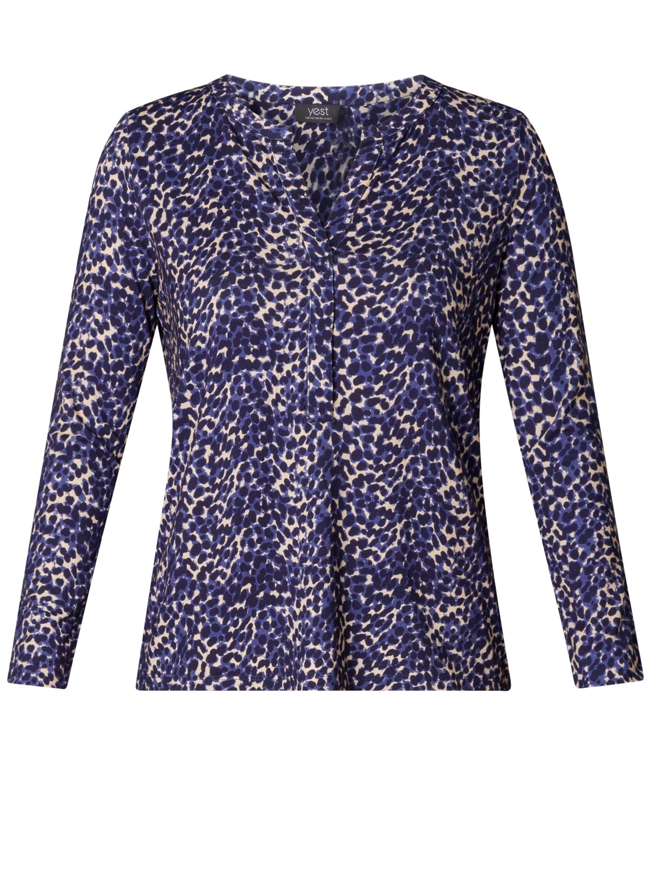 Raissa Navy Spotted V-Neck Top