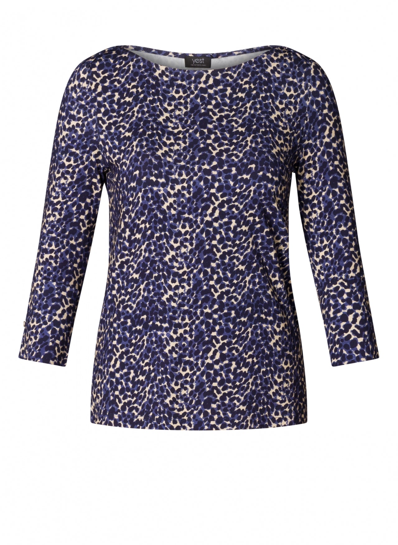 Bryn Navy Spotted Round Neck Top