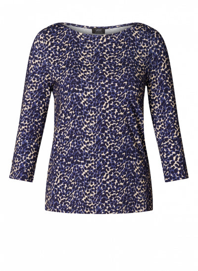 Bryn Navy Spotted Round Neck Top