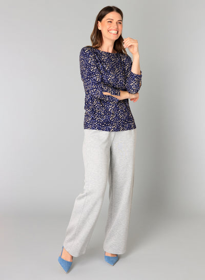 Bryn Navy Spotted Round Neck Top