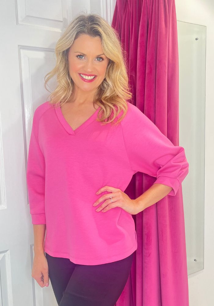 Plain Pink V Neck Jumper