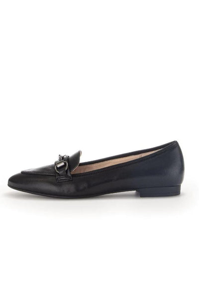 Black Leather Pointy Toe Loafer with Front Buckle Detail