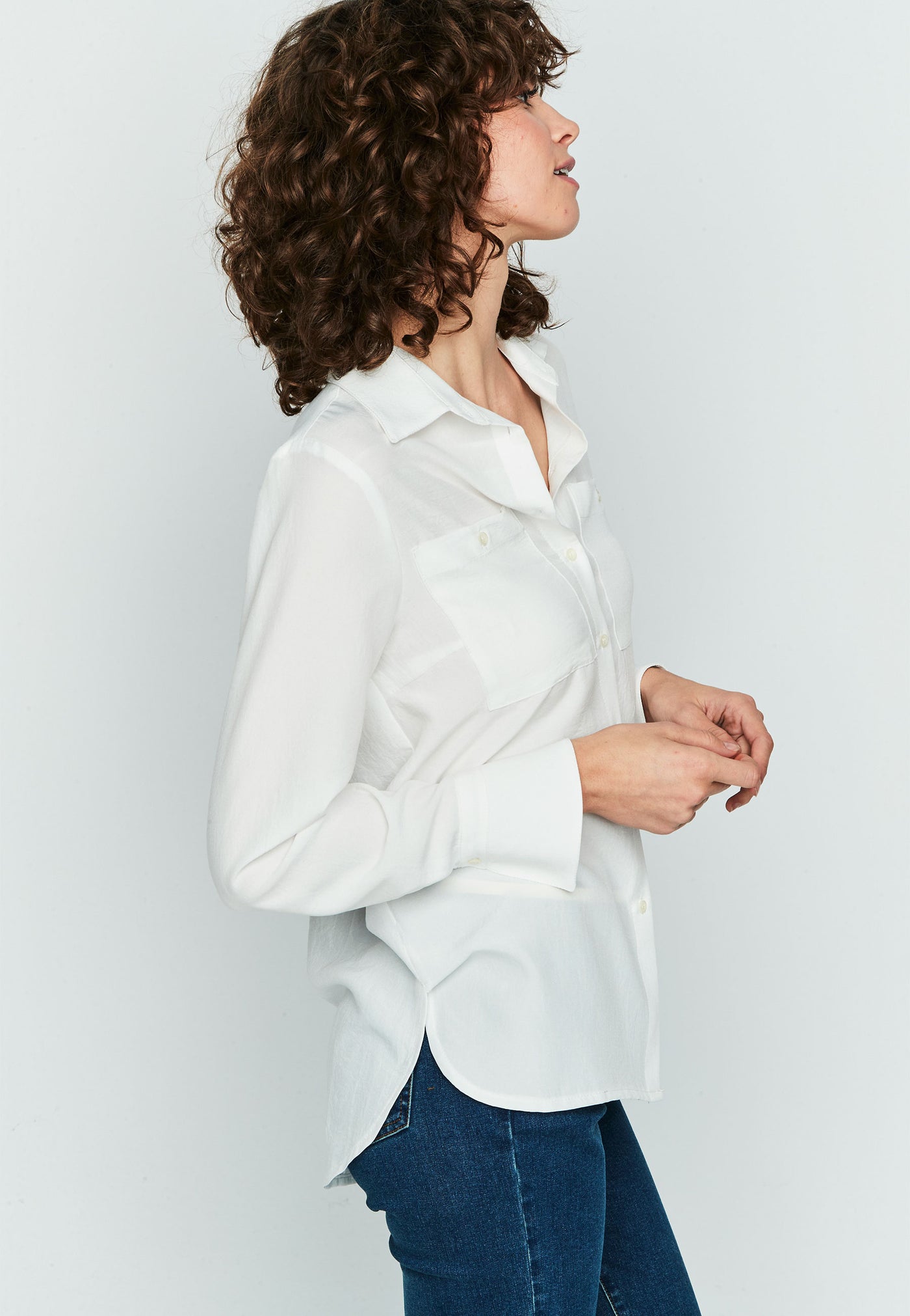 White Collared Shirt with Pocket Detail