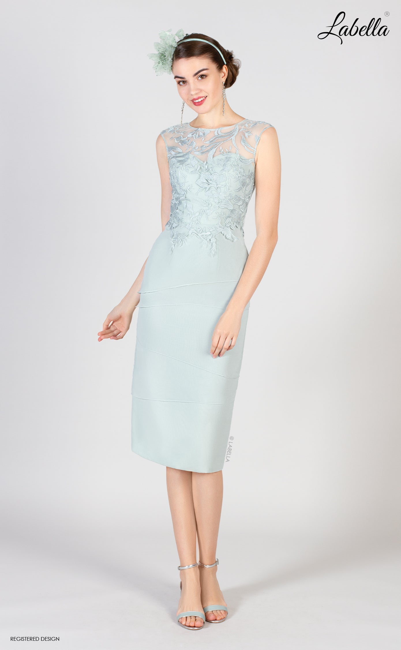 Light Sage Green 2 Piece With Detailed Lace Top & Multilayered Skirt