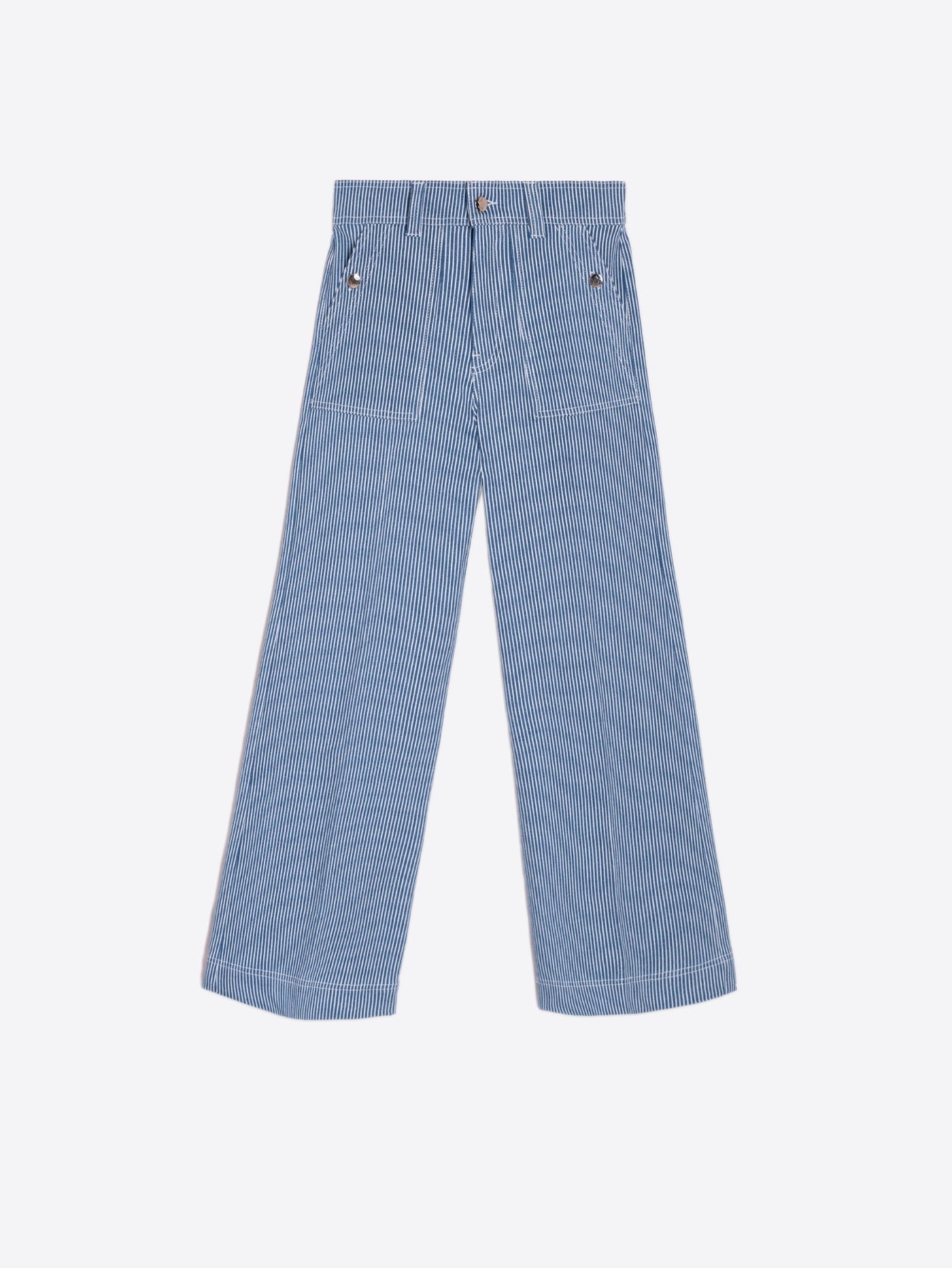 Blue Pin Stripe Jeans with Star Button Detail