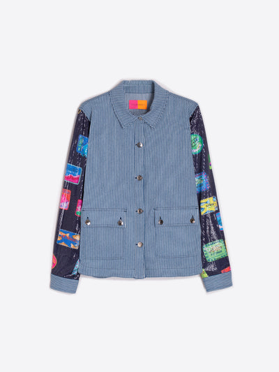 Blue Pin Stripe Jacket with Sequin Sleeves