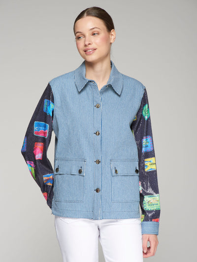 Blue Pin Stripe Jacket with Sequin Sleeves