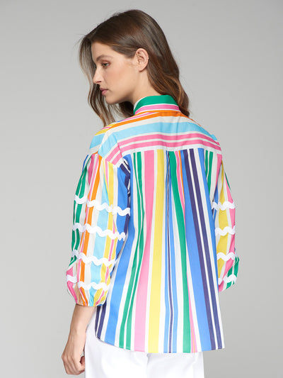 Rainbow Stripe Shirt with Curve Details on Sleeve