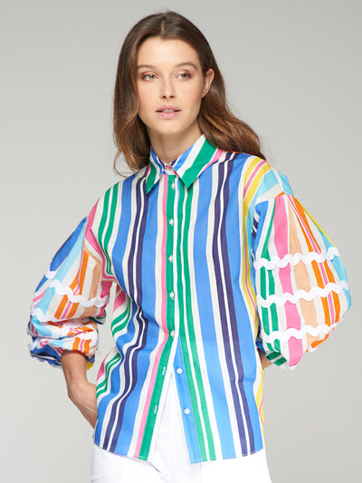 Rainbow Stripe Shirt with Curve Details on Sleeve