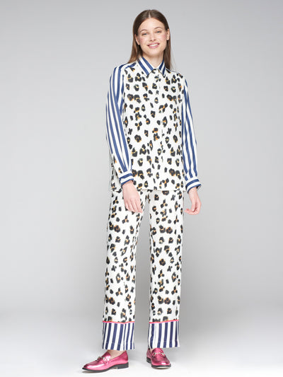 Leopard Print Shirt with Floral and Striped Design