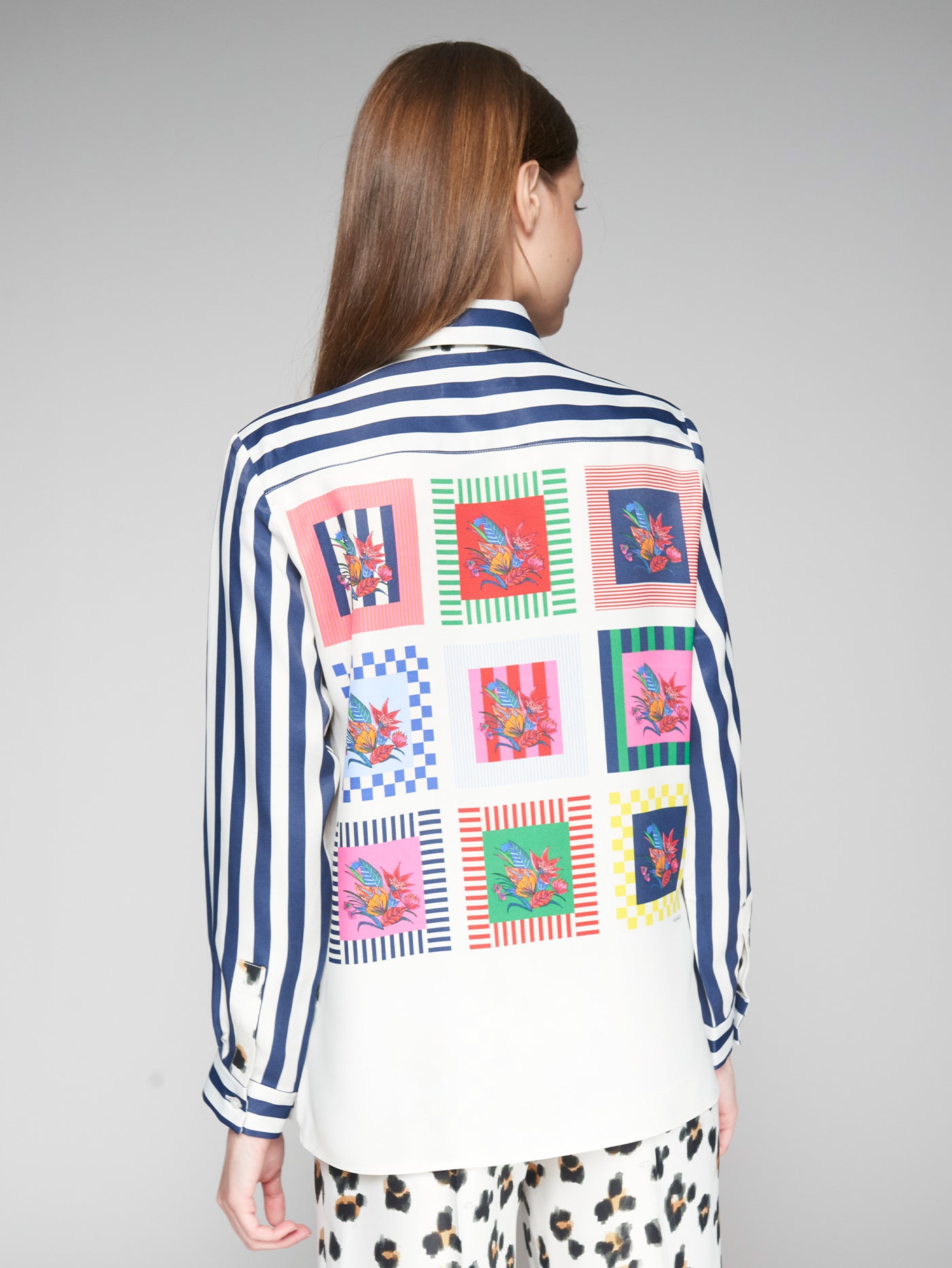 Leopard Print Shirt with Floral and Striped Design