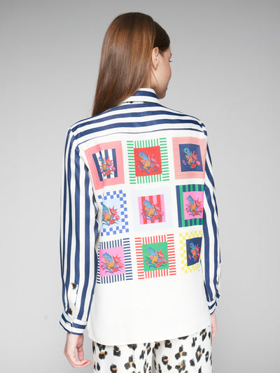 Leopard Print Shirt with Floral and Striped Design