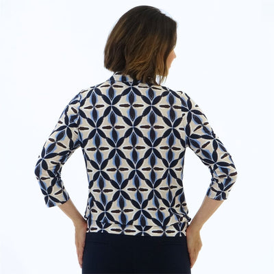 Sand and Navy Floral Print Shirt Style Top