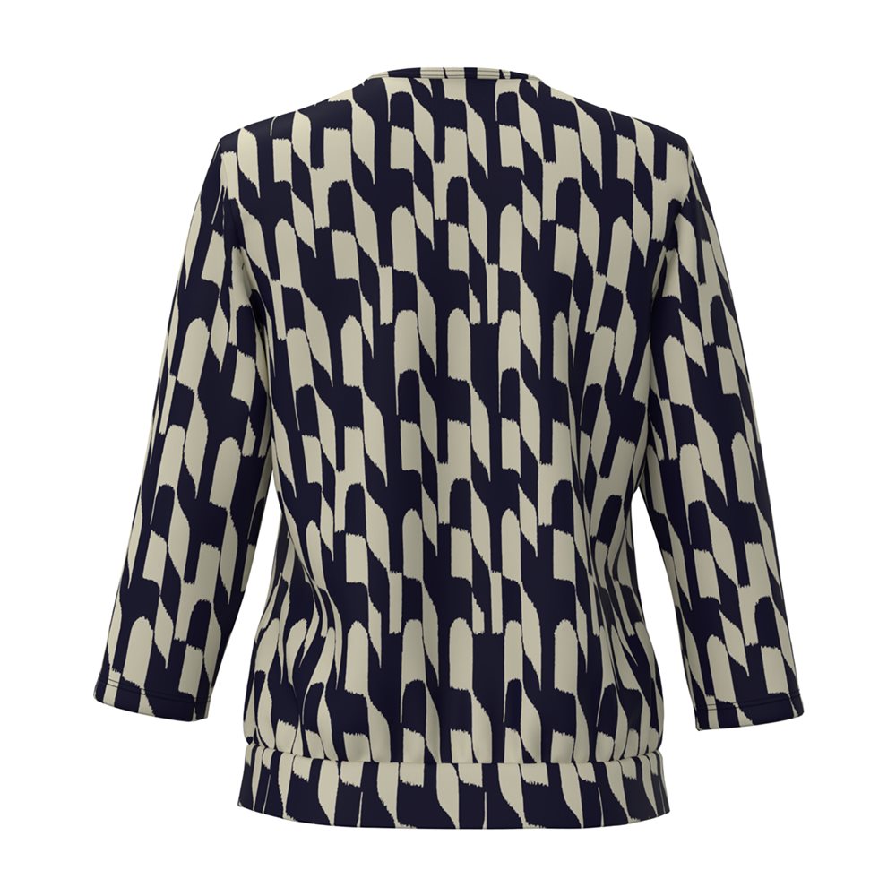 Navy and Sand Round Neck Top with Pleated Detail