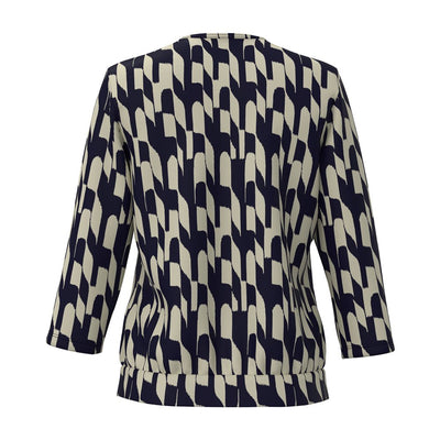 Navy and Sand Round Neck Top with Pleated Detail