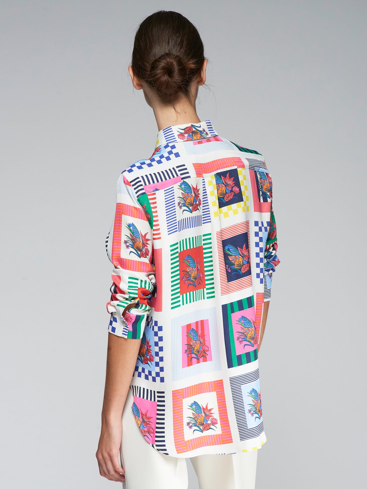 Satin Feel Floral Design Shirt with Buttons