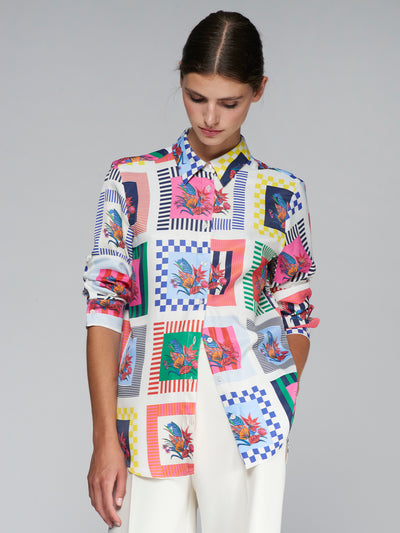 Satin Feel Floral Design Shirt with Buttons