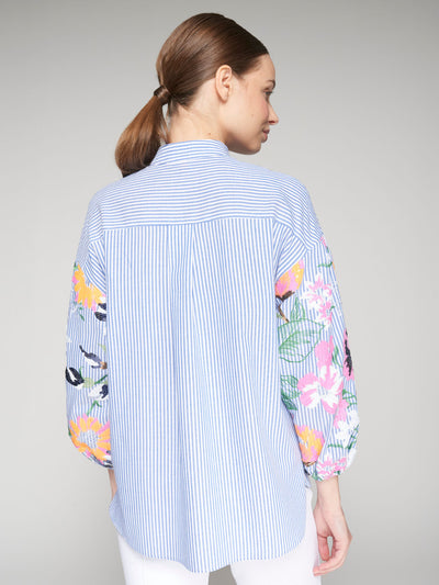 Blue Pinstripe Shirt with Sequin Sleeve Detail
