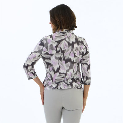 Lilac/Grey Top With Buttons and Grandfather Collar
