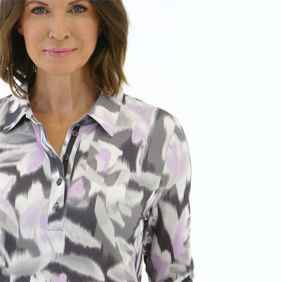 Lilac/Grey Top With Buttons and Grandfather Collar
