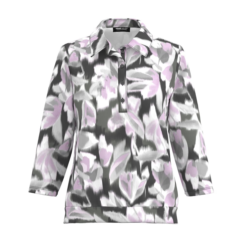 Lilac/Grey Top With Buttons and Grandfather Collar