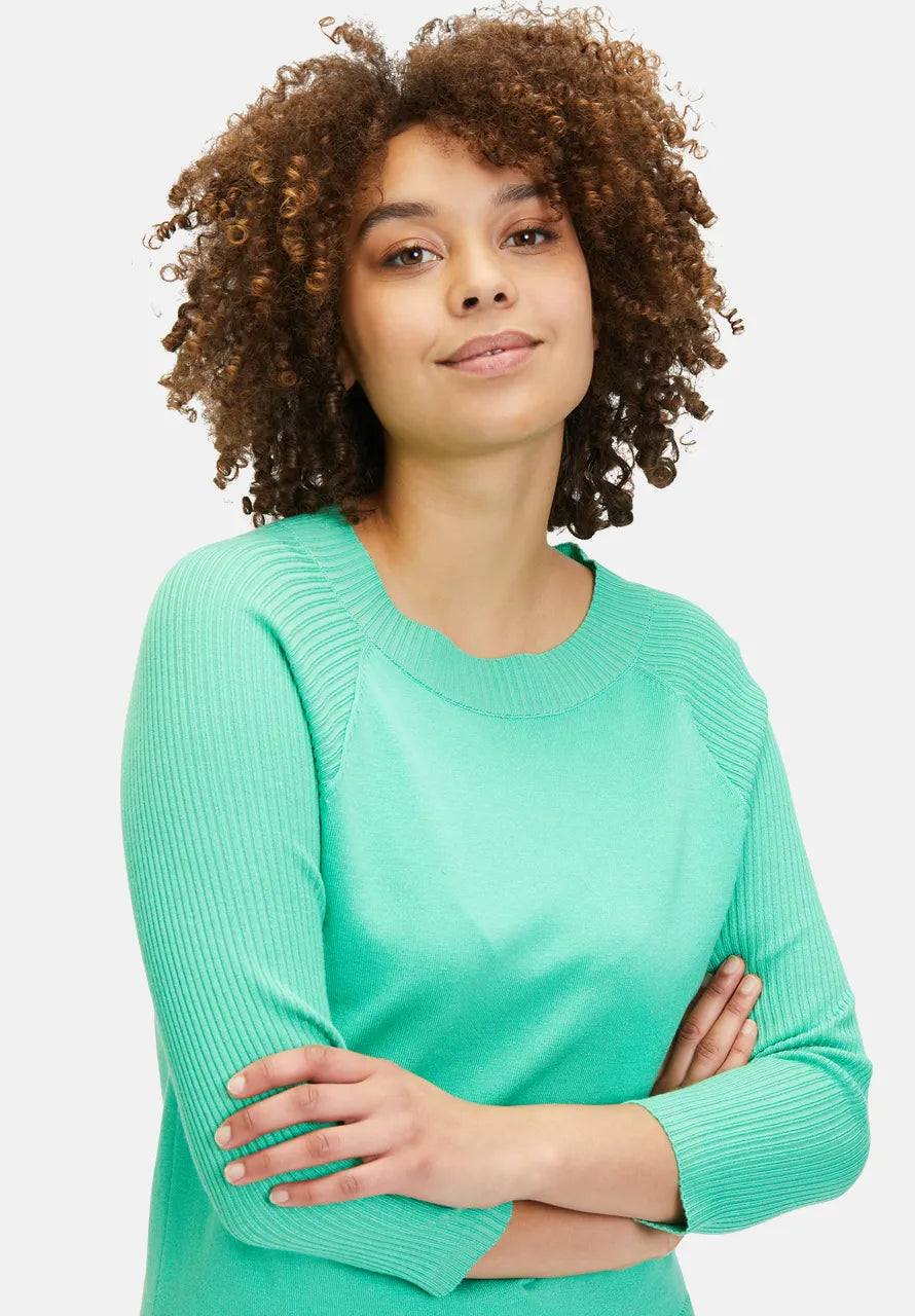 Green Jumper With Ribbed Sleeves