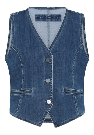 Denim Waistcoat With Triple Button Detail