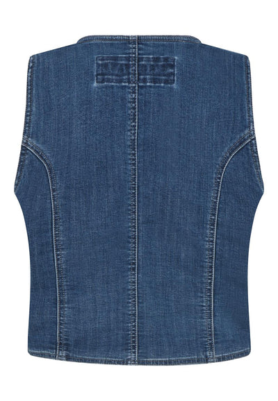 Denim Waistcoat With Triple Button Detail