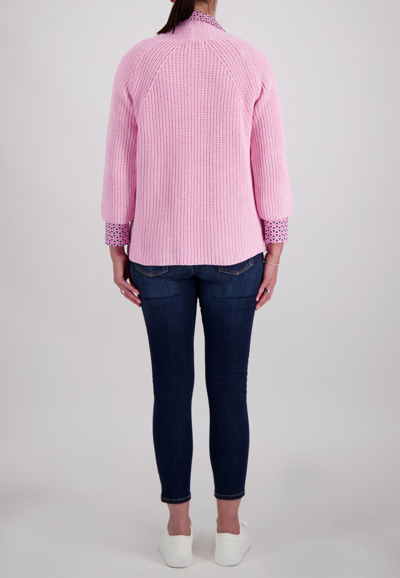Pink Knitted Cardigan with 3/4 Sleeves