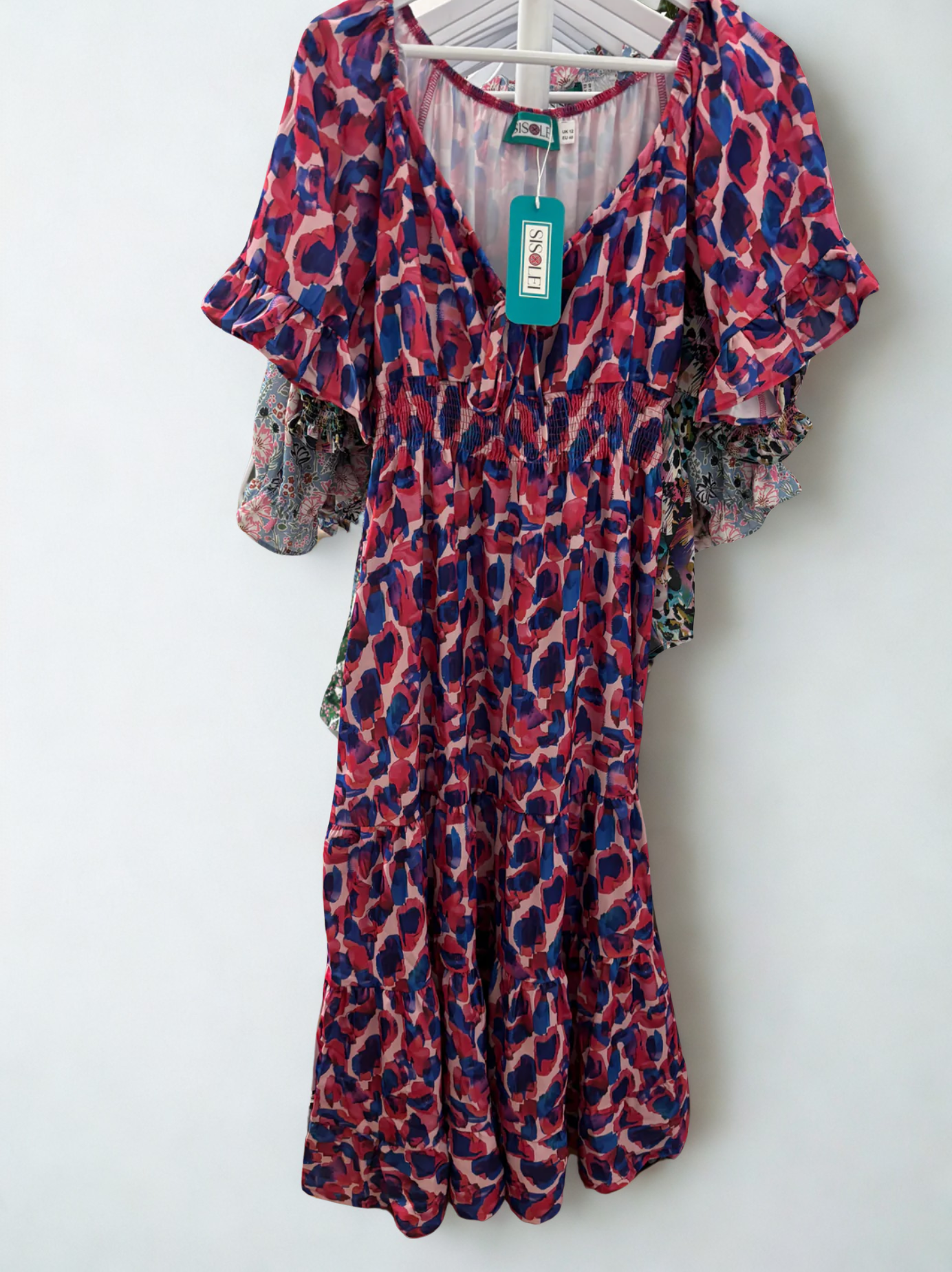 Elodie Blue/Pink Maxi Dress With Elasticated Waist