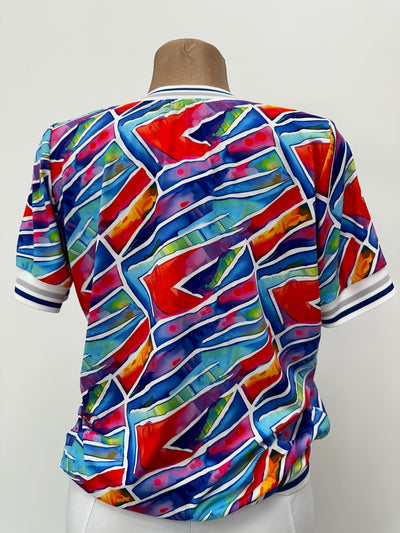 Mosaic Effect T-Shirt with V-Neck and Elasticated Sleeve